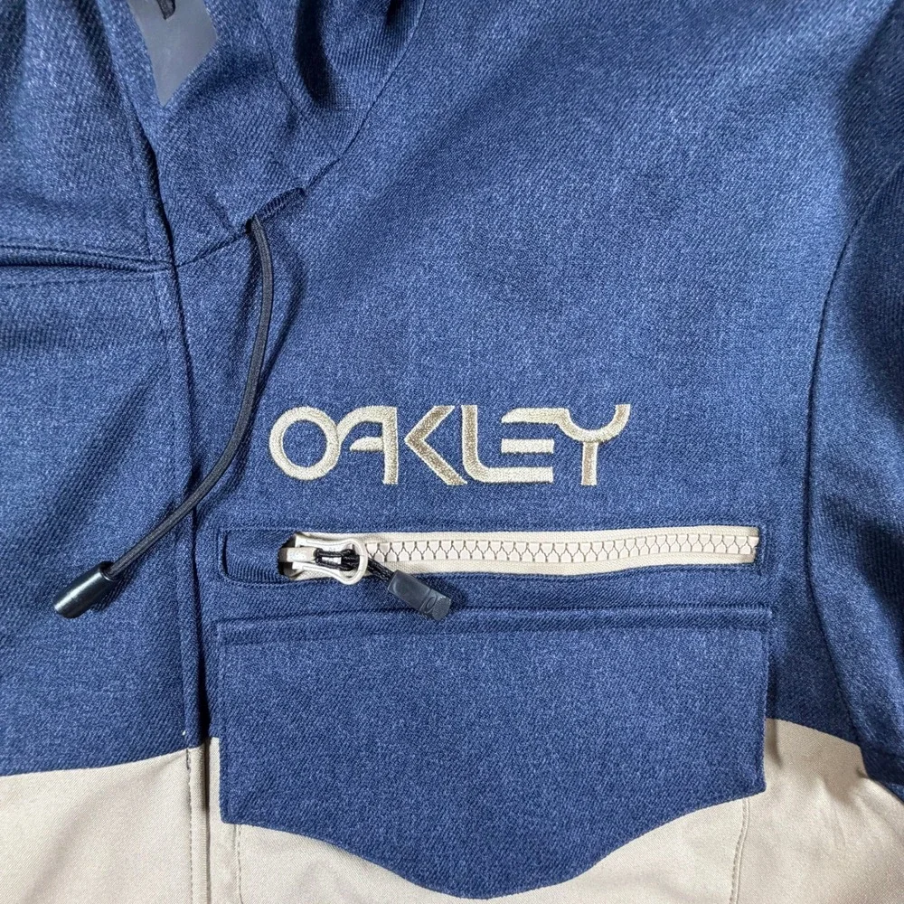 Oakley Pro Rider Series Parka Mens Medium Navy Blue Tan Hooded Ski Snow Jacket